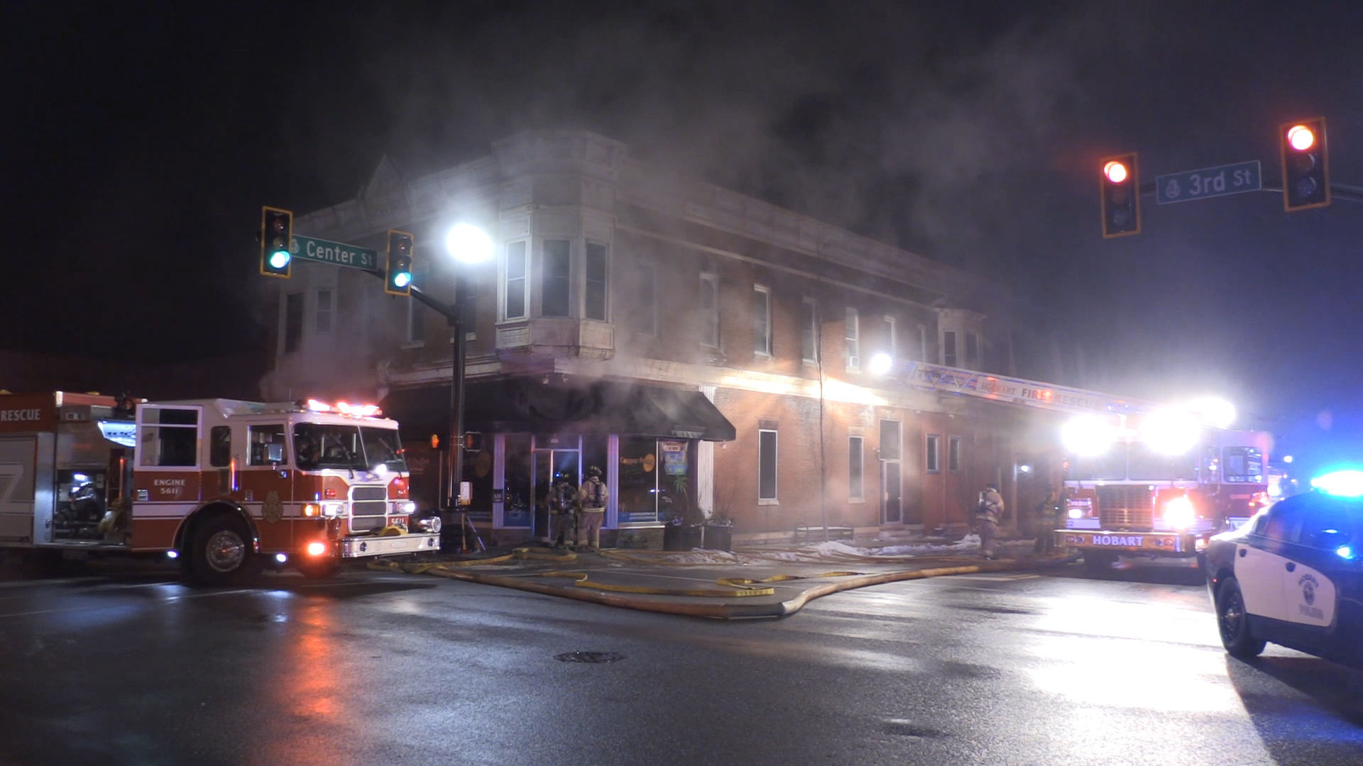 Crews battle fire at the Copper Penny
